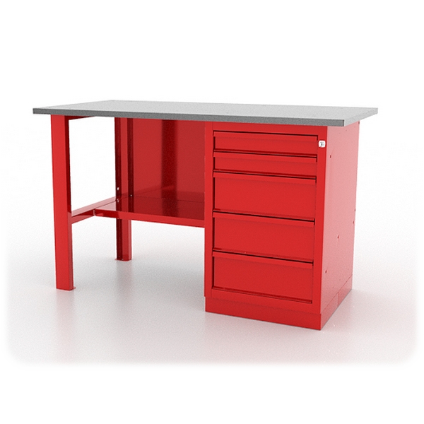 Верстак слесарный однотумбовый серии “L”, оцинкованная столешница, красный, Ferrum 01.105L-3000