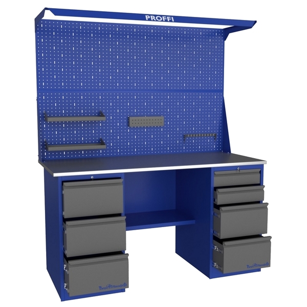 Верстак слесарный двухтумбовый с экраном и освещением Верстакофф PROFFI 216 Д3 Д4 Э2