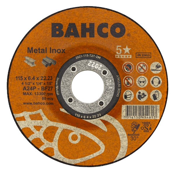 Диск зачистной по нержавеющей стали и металлу 115x6.4x22.23 мм A24P-BF27 BAHCO 3921-115-T27-IM