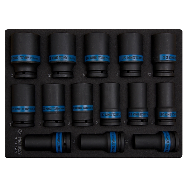 KING TONY 9-6414MPV Набор торцевых ударных глубоких головок 3/4 дюйма, 19-41 мм, 14 предметов, ложемент