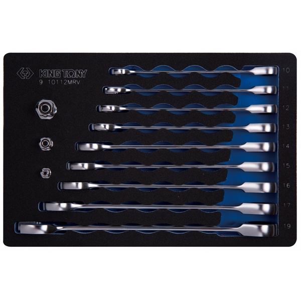 KING TONY 9-10112MRV Набор трещоточных комбинированных ключей 10-19 мм, 12 предметов, ложемент