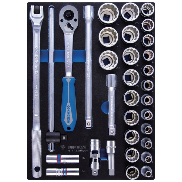 KING TONY 9-4233MRV04 Набор торцевых головок 1/2 дюйма с принадлежностями, 33 предмета, ложемент