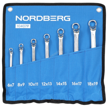 NORDBERG 10407P Набор ключей накидных изогнутых, 6-19 мм, 7 шт, чехол