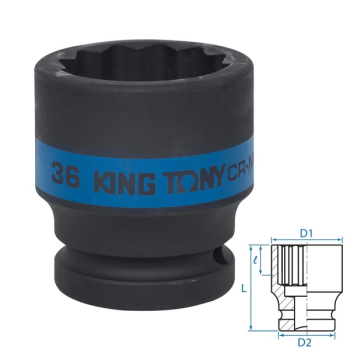 KING TONY 653036M Головка торцевая ударная двенадцатигранная 3/4", 36 мм