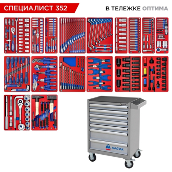 Набор инструментов "СПЕЦИАЛИСТ 352" в серой тележке, 352 предмета, МАСТАК 52-07352G