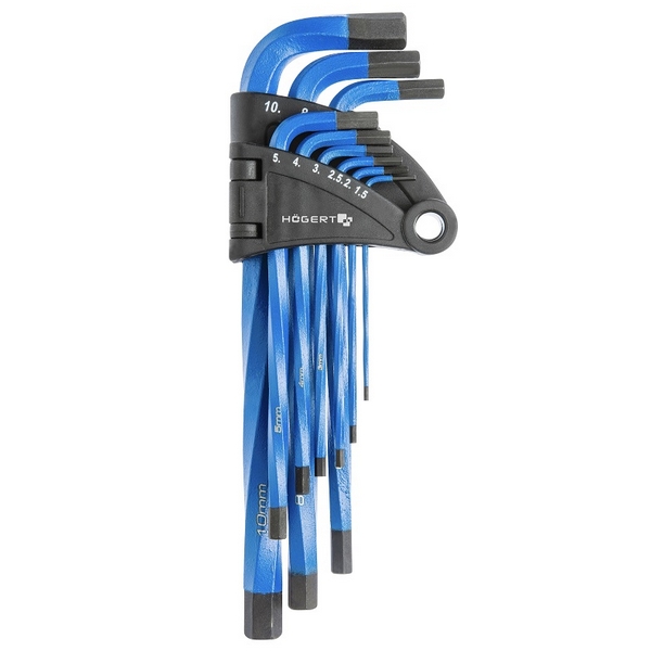Набор Г-образных шестигранных удлиненных скрученных ключей, 1,5-10 мм, 9 шт, HOEGERT HT1W805