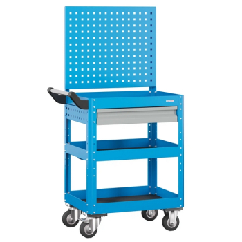 Тележка инструментальная открытая, 600x450x800h мм, 3 полки, ящик, панель, коврики, Верстакофф PLC 8006.1-1К