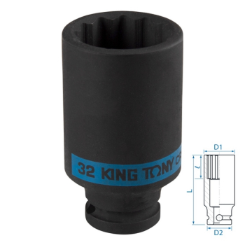 KING TONY 443032M Головка торцевая ударная глубокая двенадцатигранная 1/2", 32 мм