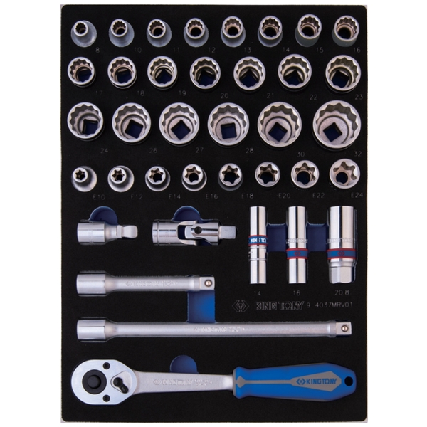 KING TONY 9-4037MRV01 Набор торцевых головок 1/2 дюйма с принадлежностями, 37 предметов, ложемент