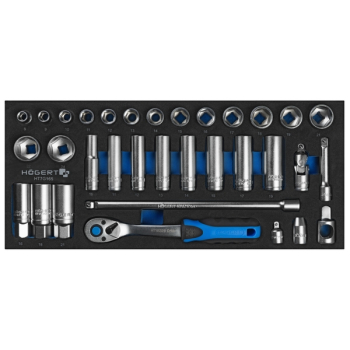 Набор торцевых головок 3/8", 8-24 мм, с принадлежностями, 33 шт, ложемент EVA, HOEGERT HT7G165