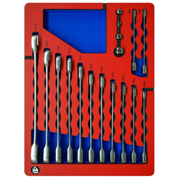 Набор комбинированных трещоточных ключей, 8-22 мм, адаптеры, ложемент, 17 предметов, МАСТАК 5-21317