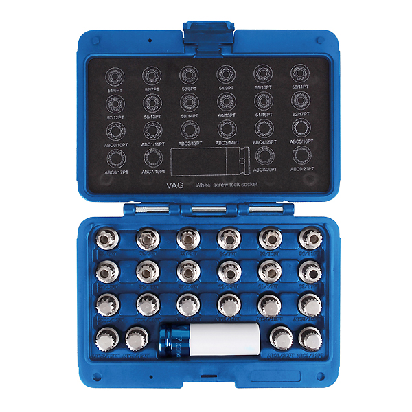 KING TONY 9BW0123 Набор насадок для монтажа/демонтажа секреток колес VW, 23 предмета