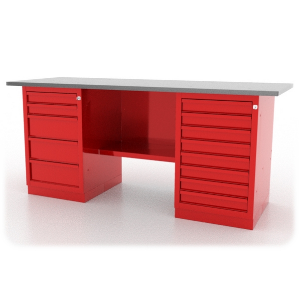 Верстак слесарный двухтумбовый серии “L”, оцинкованная столешница, красный, Ferrum 01.258L-3000