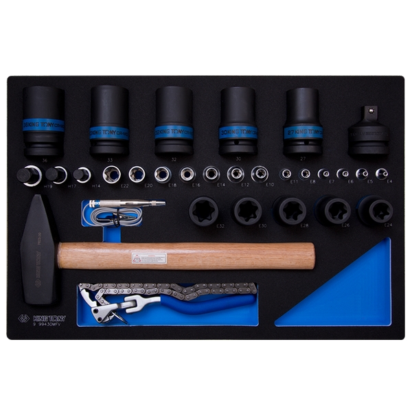 KING TONY 9-99430MFV Набор ударных головок, головок TORX Е-стандарт, молоток, съемник, тестер, 30 предметов, ложемент KING TONY 9-99430MFV Набор ударных головок, головок TORX Е-стандарт, молоток, съемник, тестер, 30 предметов, ложемент