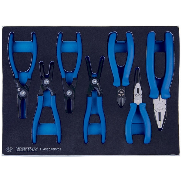 KING TONY 9-40207GPV02 Набор съемников стопорных колец, пассатижей и бокорезов, 7 предметов, ложемент KING TONY 9-40207GPV02 Набор съемников стопорных колец, пассатижей и бокорезов, 7 предметов, ложемент