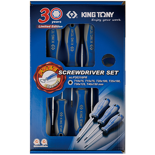 Набор отверток TORX 6 предметов, в комплекте фирменная открывалка King Tony P30316PR