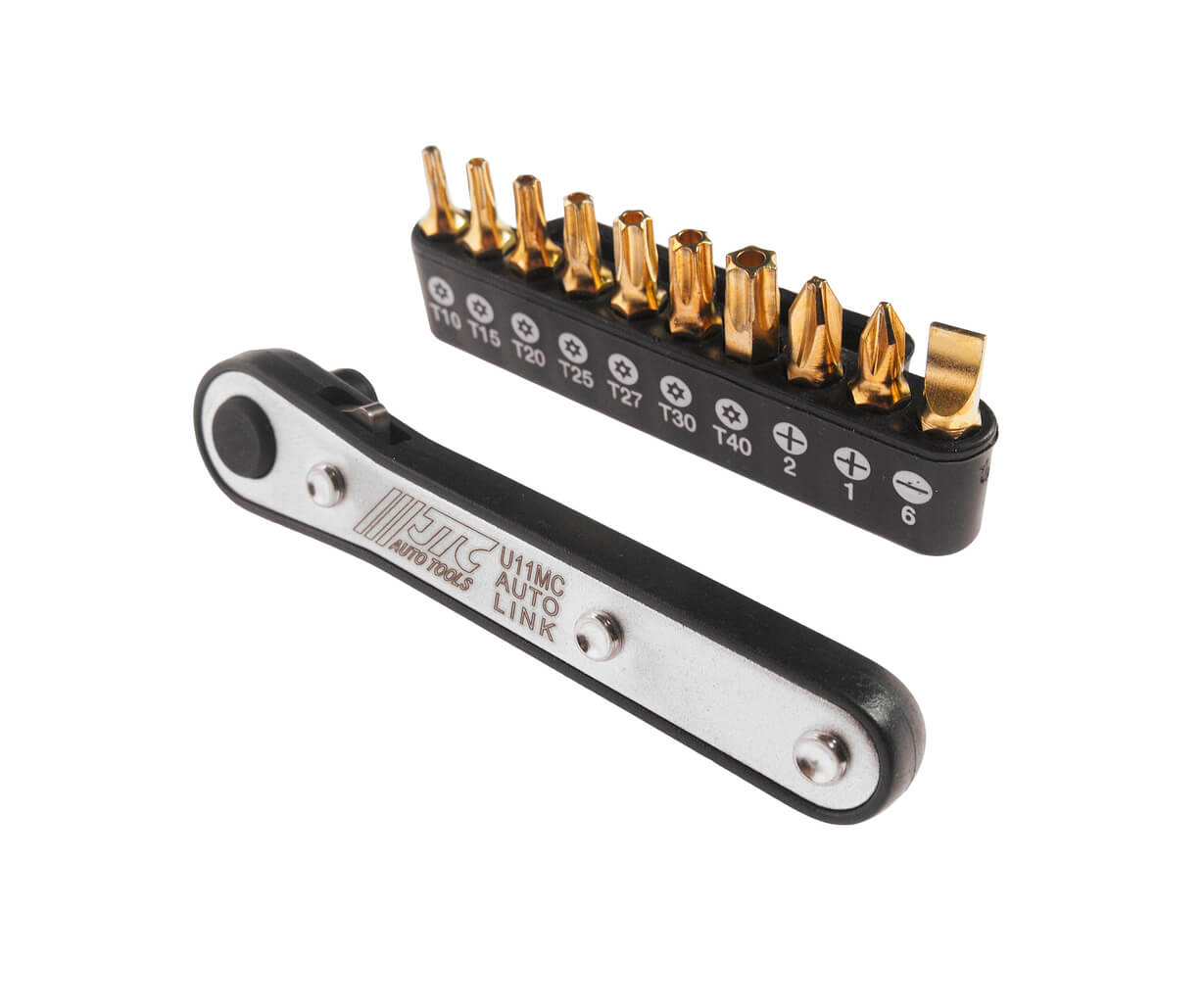 Набор бит 1/4" SL6, PH1-2, TORX, Т10Н-Т40Н с ключом трещоткой 11 предметов JTC-U11MC