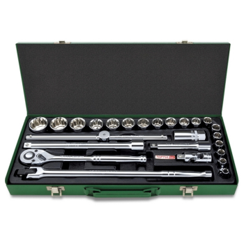 Набор головок и аксессуаров 1/2", 12-гранных, 5/16"-1.1/4", 25 предметов, TOPTUL GCAD2514