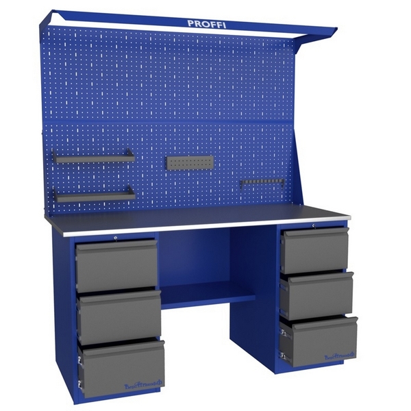 Верстак слесарный двухтумбовый с экраном и освещением Верстакофф PROFFI 216 Д3 Д3 Э2
