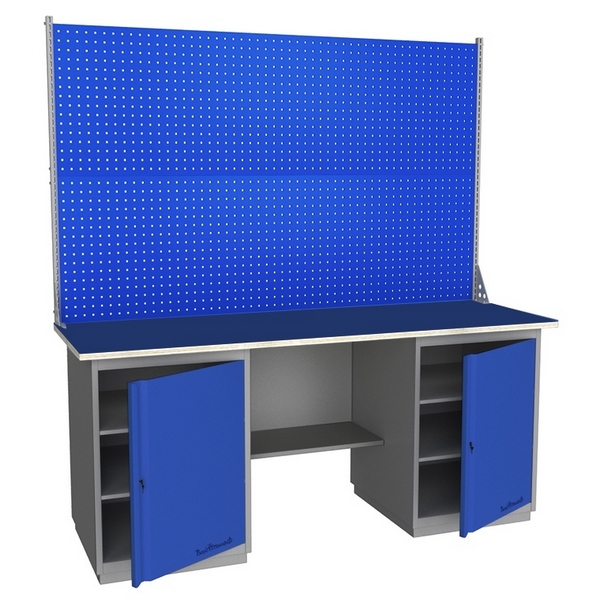 Верстак промышленный двухтумбовый с металлической столешницей и экраном Верстакофф GRAND 2000 Т Т Э2
