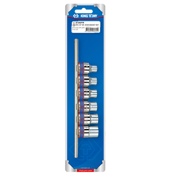 Набор торцевых головок TORX 1/2 дюйма E10-E18, 6 предметов King Tony 4106PR