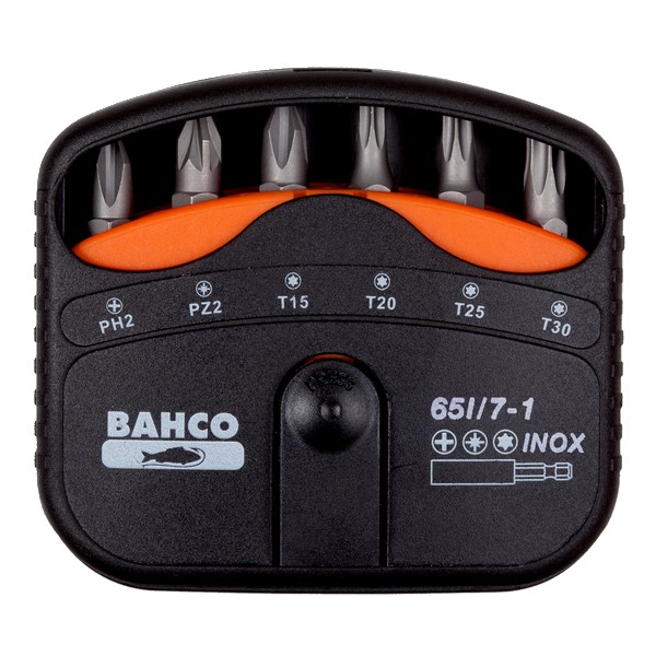 BAHCO 65I/7-1 Набор торсионных вставок (бит) из нержавеющей стали 1/4 дюйма PH, PZ, Torx, 7 предметов