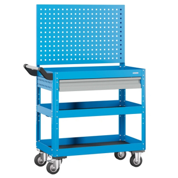 Тележка инструментальная открытая, 800x450x800h мм, 3 полки, ящик, панель, коврики, Верстакофф PLC 8008.1-1К