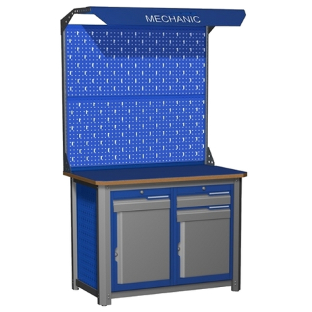 Верстак промышленный двухтумбовый с экраном и освещением Верстакофф MECHANIC-М12.12Э2С
