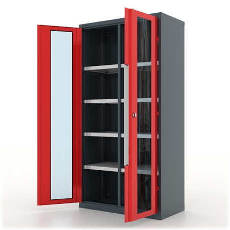 Шкаф инструментальный Premium, серо-красный, двери со стеклом, Ferrum 13.2082-7016/3000