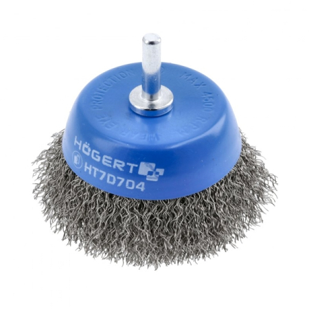 Корщетка-чашка d=75 мм со штифтом, витая нержавеющая проволока 0.3 мм, HOEGERT HT7D704 Корщетка-чашка d=75 мм со штифтом, витая нержавеющая проволока 0.3 мм, HOEGERT HT7D704