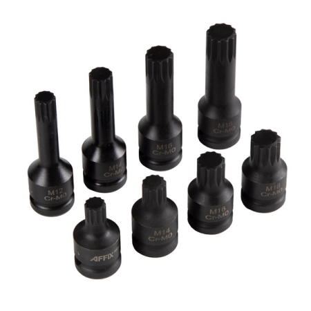 Набор ударных торцевых насадок 1/2", Spline, M12-M18, L=45-78 мм, 8 предметов, AFFIX AF00746008C Набор ударных торцевых насадок 1/2", Spline, M12-M18, L=45-78 мм, 8 предметов, AFFIX AF00746008C