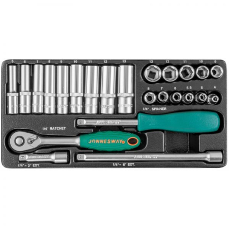 Набор головок торцевых 1/4"DR, 4-13 мм, 25 предметов, Jonnesway S04H2125S