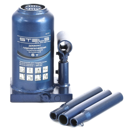Домкрат гидравлический бутылочный телескопический, 6 т, 170-420 мм, Stels 51117