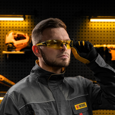 Очки защитные открытые, поликарбонатные, желтая линза, DENZEL 89192