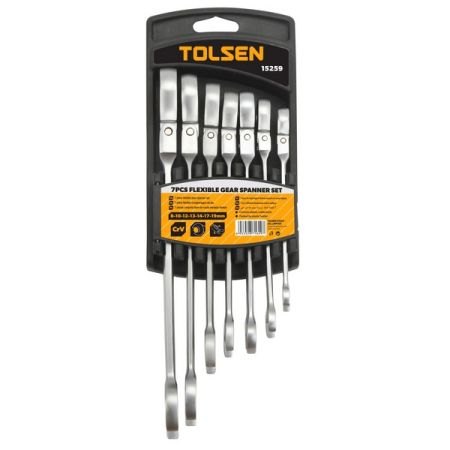 Набор комбинированных трещоточных ключей с шарниром, 8-19 мм, 7 предметов, TOLSEN TT15259