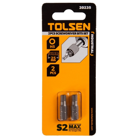 Набор вставок (бит) 1/4", HEX 5 мм, 25 мм, 2 предмета TOLSEN TT20235