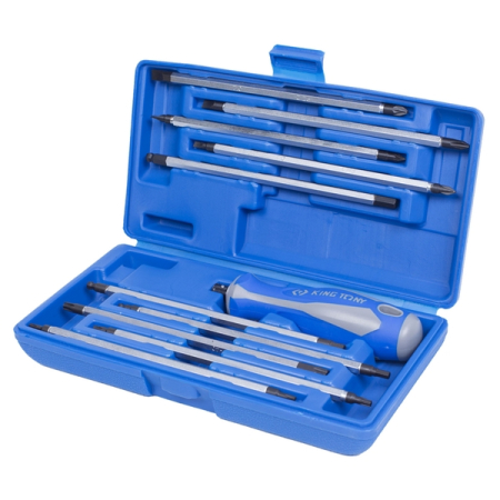 KING TONY 32518MR Набор отвертка со сменными жалами PH, PZ, SL, TORX, HEX, 11 предметов