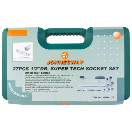Набор головок торцевых 1/2"DR Super Tech, 8-32 мм, 27 предметов, Jonnesway S68H4127S