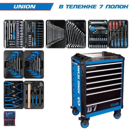 KING TONY 9SQ31-000MR Набор инструментов "UNION" в синей тележке, 173 предмета