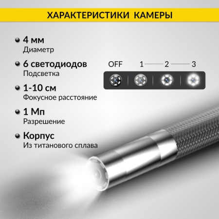 Видеоэндоскоп управляемый, экран 4.5", 1Мп, зонд 1.5м, 4мм, всесторонняя артикуляция, iCartool IC-VC154AW