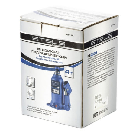 Домкрат гидравлический бутылочный телескопический, 4 т, 170-420 мм, Stels 51145