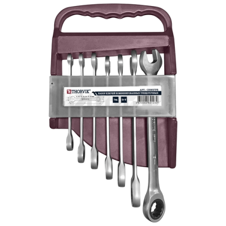 Набор ключей гаечных комбинированных трещоточных на держателе, 8-19 мм, 7 предметов, Thorvik CRWS7PR