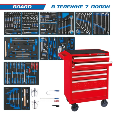KING TONY 934-325MRV Набор инструментов “BOARD” в красной тележке, 325 предметов
