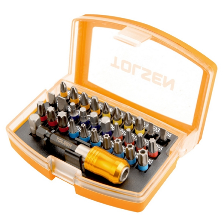 Набор вставок (бит) 1/4", PH, PZ, Hex, Torx, TorxTR, SL, 32 предмета, TOLSEN TT20370