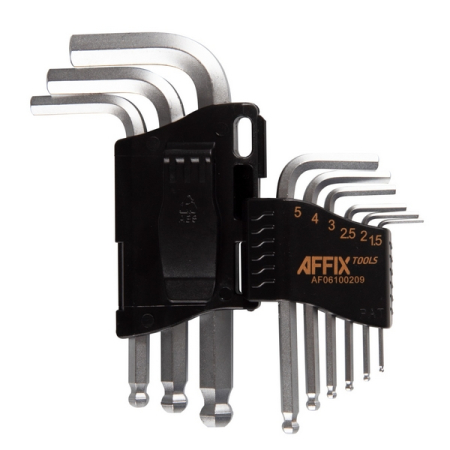 Набор Г-образных шестигранников 1,5-10 мм, с шаровым окончанием, 9 предметов, AFFIX AF06100209