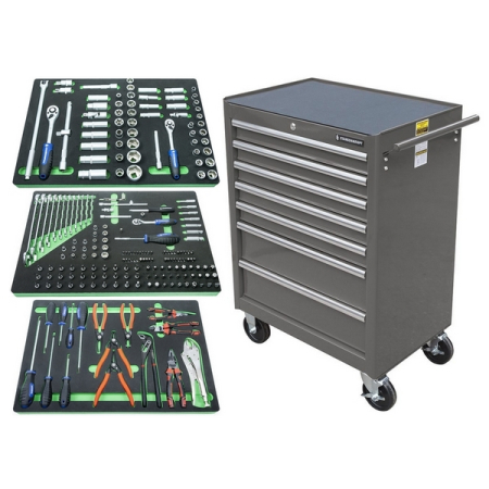 Тележка с инструментом, 7 ящиков, серая, 233 предмета, СТАНКОИМПОРТ BTD-270071CS Grey 233