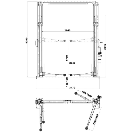 Подъемник автомобильный двухстоечный электрогидравлический, 4,2 тонны, KRAFTWELL KRW4.2MA (380V)