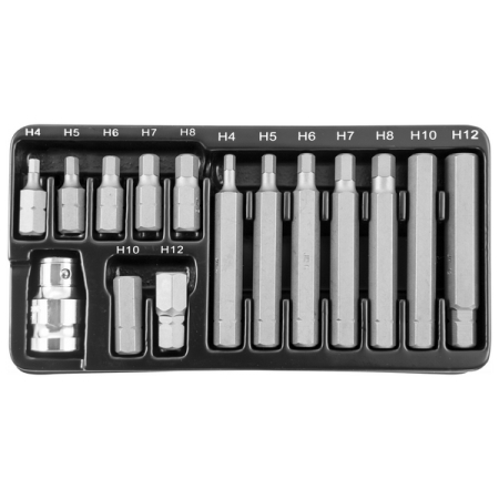 Набор вставок-бит 10 мм DR HEX с переходником, 15 предметов, Jonnesway S29H4115S