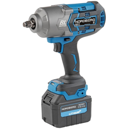 NORDBERG NE812K Гайковерт аккумуляторный, 1/2", 1700Нм, 21В, с двумя 6А акк. и зар. уст-вом, кейс