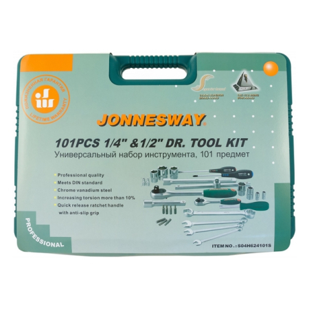 Набор инструмента универсальный 1/4", 1/2"DR, 101 предмет, Jonnesway S04H624101SA (S04H624101SA18)